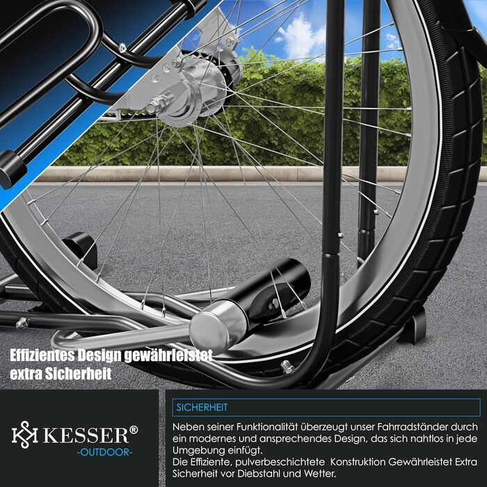 Підставка для велосипеда KESSER® для MTB, E-Bike, Citybike, шосе, з повітряним насосом | Рейс-стійка, для шини до 65мм | Чорний колір