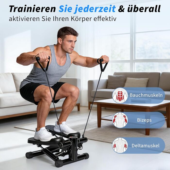Міні степер 2-в-1 з тросами та LCD-дисплеєм для дому - регульований опір, фітнес для ніг та рук