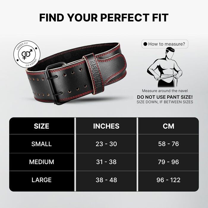 Шкіряний атлетичний пояс для важкої атлетики DMoose Fitness для підтримки попереку, 5 мм, для станової тяги та присідань, Powerlifting, чорний з червоною прошивкою, Small (23-30 дюймів)