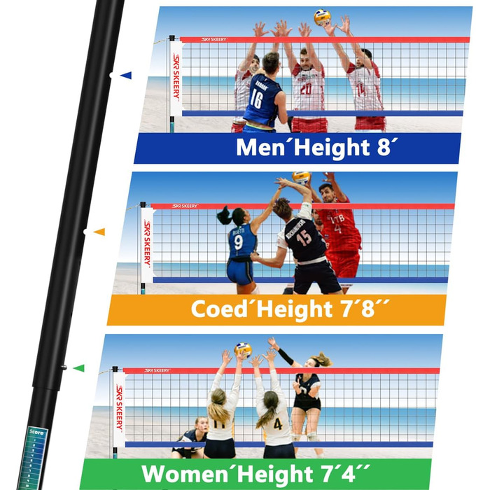 Волейбольна сітка для вулиці з регульованими штангами, червоно-синя, для саду, газону та пляжу
