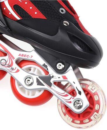 Дитячі ролики Supfine Inlineskates з регульованим розміром 31-38 (S/M) з яскравими колесами – червоні