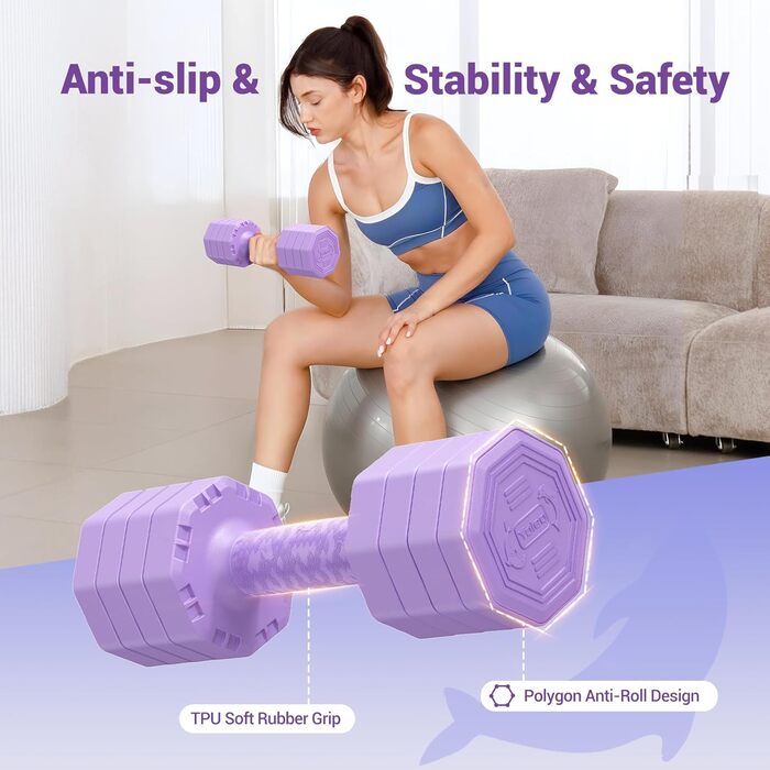 Дірекс стійка для штанги з 3/5 рівнями, для гантелей, гир, штанги, до 500 кг, регульована (з набором гантелей 10 кг, фіолетовий)