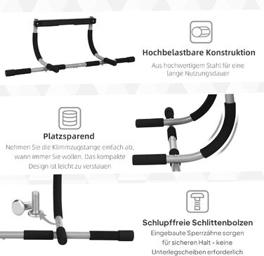 HOMCOM Турнік для дверей без свердління, турнік для підтягувань, максимальне навантаження 110 кг, турнік з неслизькими ручками, тренажер для дому