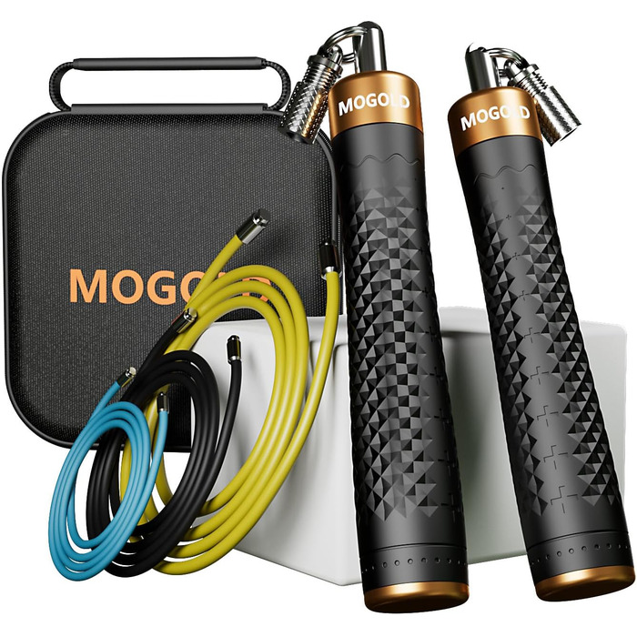 Набір скакалок з вагами, 3 скакалки з ПВХ, 299,7 см, неслизькі ручки з швидким закриттям, сумка для перенесення, чорний (чорний)