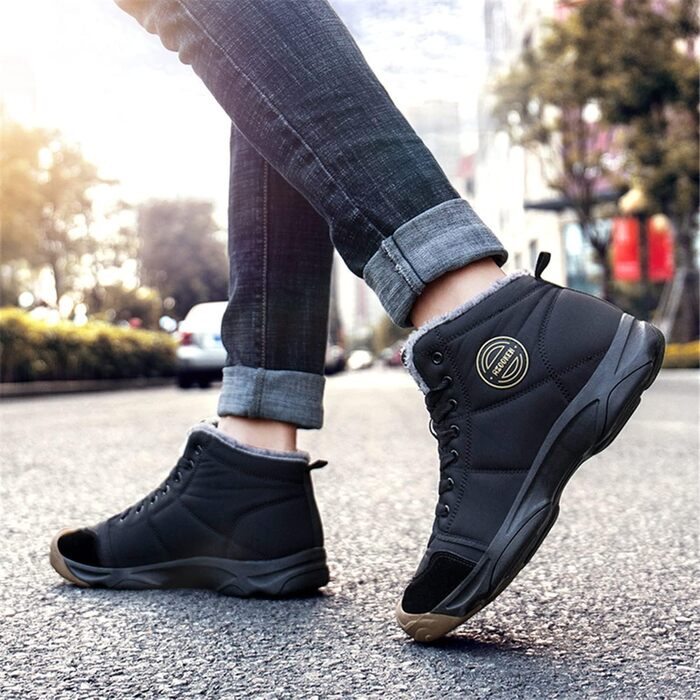 Зимові черевики Azooken для чоловіків та жінок. Теплі трекінгові черевики для ходьби снігом. Водонепроникні зимові черевики, розміри 36-48, 39 EU, чорний колір