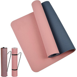 Йогамат (Yogamatte) 183x61x0.6 см, двостороння, антиковзка, водонепроникна, з сумкою та ременем. Для пілатесу, спорту, фітнесу, медитації (Блакитна троянда)