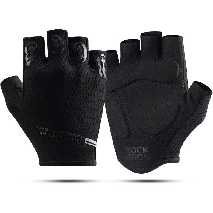 Велосипедні рукавички ROCKBROS для чоловіків, напівпальцеві, з антиковзким покриттям та амортизацією, для гірського та шосейного велосипедів, зелені (XXL, чорні)