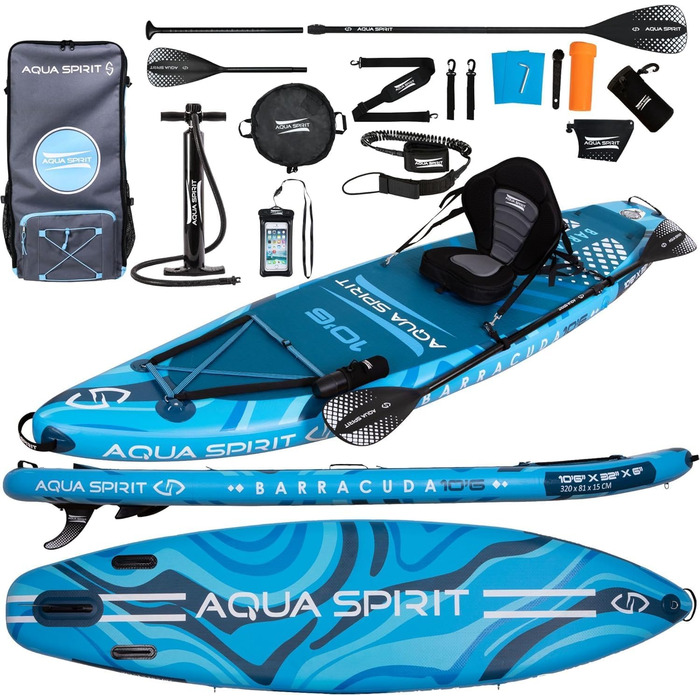 Надувний SUP Борд Aqua Spirit 320 см | Комплект з веслом, рюкзаком та насосом | Набір для SUP-серфінгу | Синій