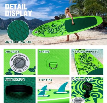 Надувна SUP-дошка FEATH-R-LITE для дорослих, зелена, комплект аксесуарів