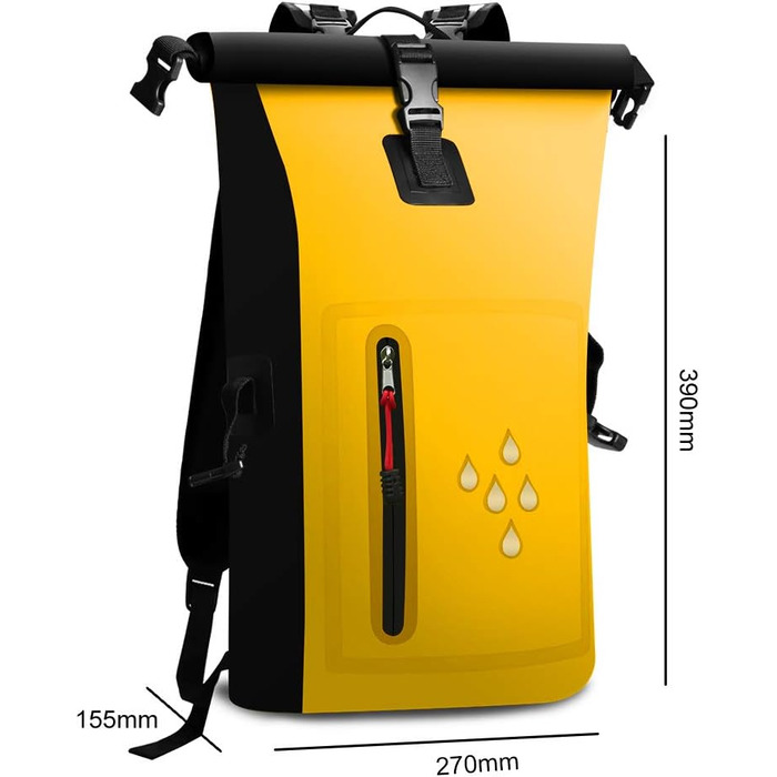 SCHITEC Водонепроникний рюкзак Dry Bags 25L з рол-топ закриттям для подорожей, каякінгу, рафтингу, риболовлі, кемпінгу (жовтий)