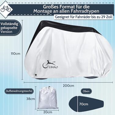 Водонепроникний чохол для велосипеда LIHAO 210D, 200 x 110 x 70 см з сумкою для зберігання