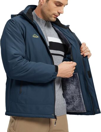 Чоловіча зимова куртка YSENTO: водонепроникна, тепла, з флісовою підкладкою, софтшелл, дихаюча, для катання на лижах та сноуборді з капюшоном (L, Джинсовий синій)