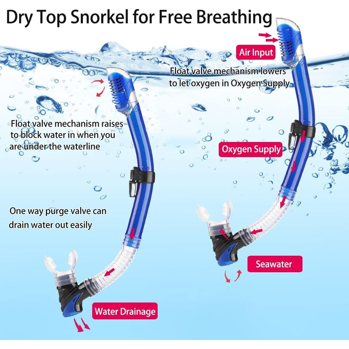 Набір для снорклінгу дорослий з маскою, трубкою Dry Top та ластами, блакитний, S/M (36-41)