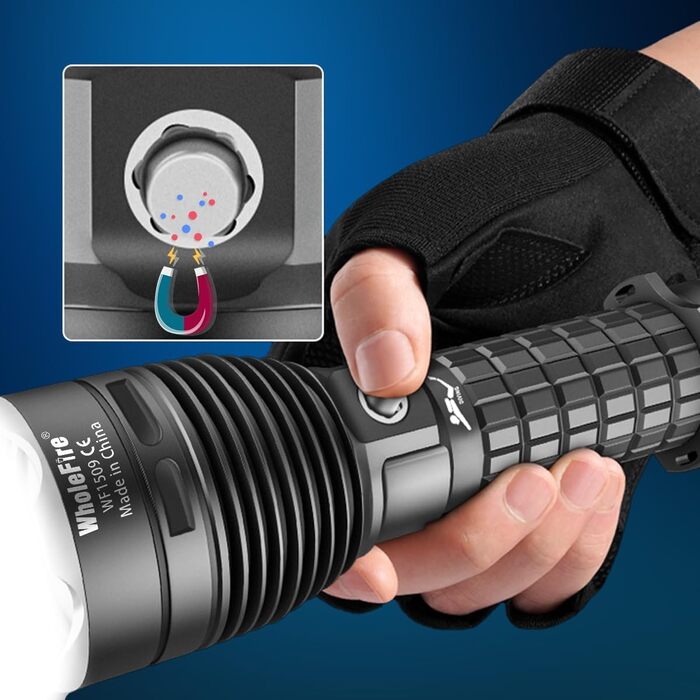 LED водонепроникний ліхтар для дайвінгу та активного відпочинку WholeFire 6000 Lumen, IPX8, 3 режими, перезаряджається, чорний