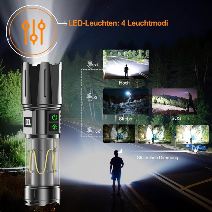 Ліхтар налобний LED Relybo, тактичний, 100000 люмен, з LCD-дисплеєм, 10 режимів, для кемпінгу та надзвичайних ситуацій, чорний
