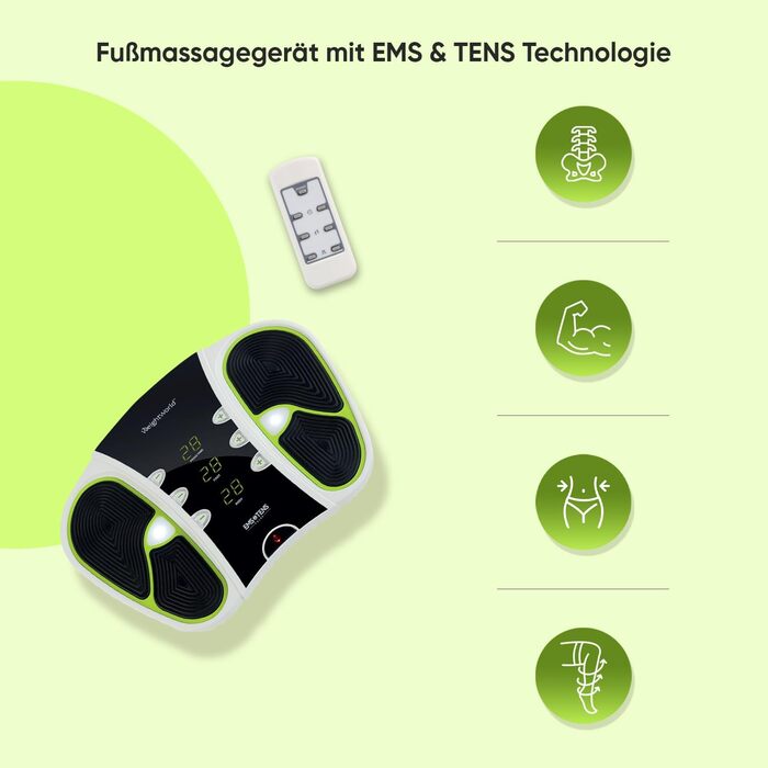 Масажер для ніг з EMS та TENS технологією, 99 рівнів інтенсивності, сумка, пульт дистанційного керування та електроди - WeightWorld