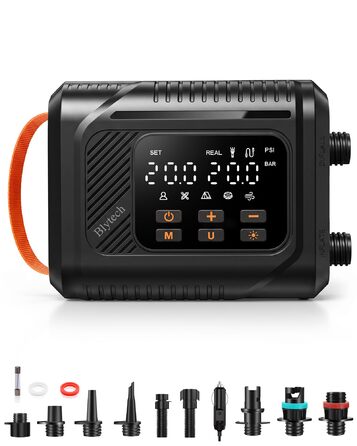 Електричний насос для SUP дощок 20 PSI з адаптером 12V для авто, подвійний режим накачування/здування, авто-стоп, для SUP, каяків, надувних басейнів та наметів, чорний