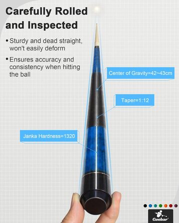 Набір київ для більярду CUEBAR 6 шт., киї 45,7 см, 50,8 см, 595,3 г. Киї для більярду з 3D-рукояткою, 147,3 см для чоловіків та жінок. Кольори: фіолетовий, червоний, зелений, блакитно-зелений, синій, чорний