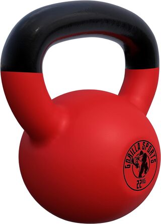 Гиря GORILLA SPORTS 22 кг – гіря для фітнесу та кросфіту, чавунна, з вініловим покриттям, для тренувань у спортзалі та вдома