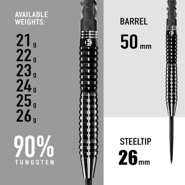 Набір дротиків Harrows Black Knight 90% вольфрам, 22-25 г, сталевий наконечник, Black Carbon ST Midi, Micron Black Knight Flights