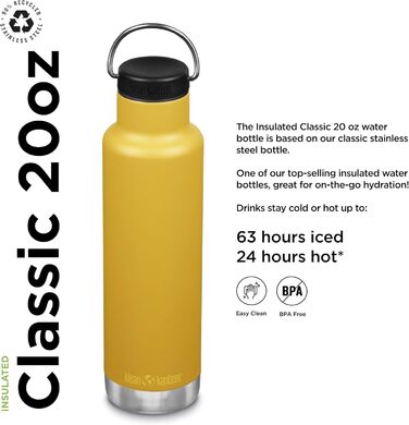 Термобутилка Klean Kanteen Classic з петлевою кришкою, універсальна, жовта