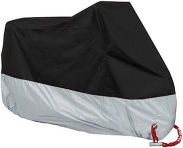 Чохол для мотоцикла 4XL, захист від пилу, дощу, сонця та UV-променів. Водонепроникний, з мішком для зберігання. Розмір 295x110x140 см. Чорний/Сріблястий.