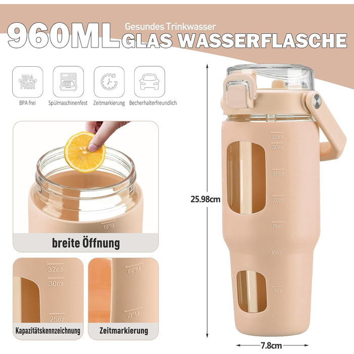 Пляшка HYDRAGLAZIC 960 мл зі склом та трубочкою