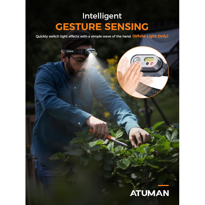 Налобний ліхтар ATuMan MH1 LED перезарядна, 2 шт. з зарядним кейсом 6600mAh, 10 режимів, IPX4, для кемпінгу/походів/бігу