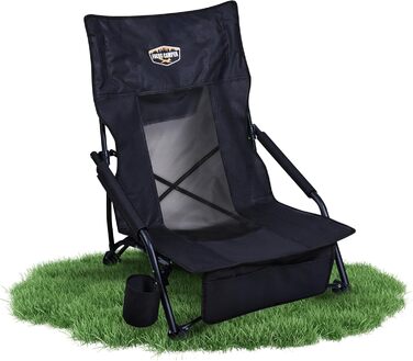 Крісло для кемпінгу Fuchs Camper Strandstuhl – розкладне, з високою спинкою та сіткою, з підстаканником та кишенею, чорне, вантажопідйомність 150 кг