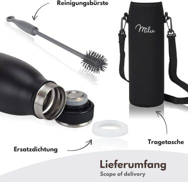 Термофляшка Milu 1Л, 350мл, 500мл, 750мл, 1,5Л: ізольована фляжка з нержавіючої сталі, термокана, подвійні стінки, для газованих напоїв (чорна)