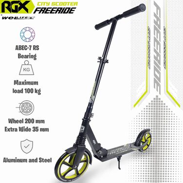 Самокат WeLLIFE Freeride RGX з великими колесами 200 мм, передньою амортизацією, для дорослих і дітей, міський складаний скутер