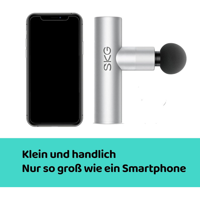 Масажний пістолет SKG F3 Lite Mini, 4 режими, 4 насадки, 3200 об/хв, USB-C, сріблястий