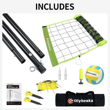 Волейбольний набір для гри на вулиці – портативний, регульована висота, міцне сітка, м'яч PU, насос, сумка, легка установка, для двору, пляжу, парку, ідеально для сімейних ігор