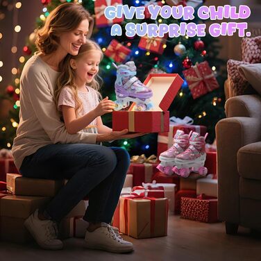 Дитячі ролики для дівчаток з блискучими сердечками та світлодіодними колесами, 4-разове регулювання, ролики для дітей-початківців, ідеальний подарунок на день народження або Різдво, фіолетовий колір