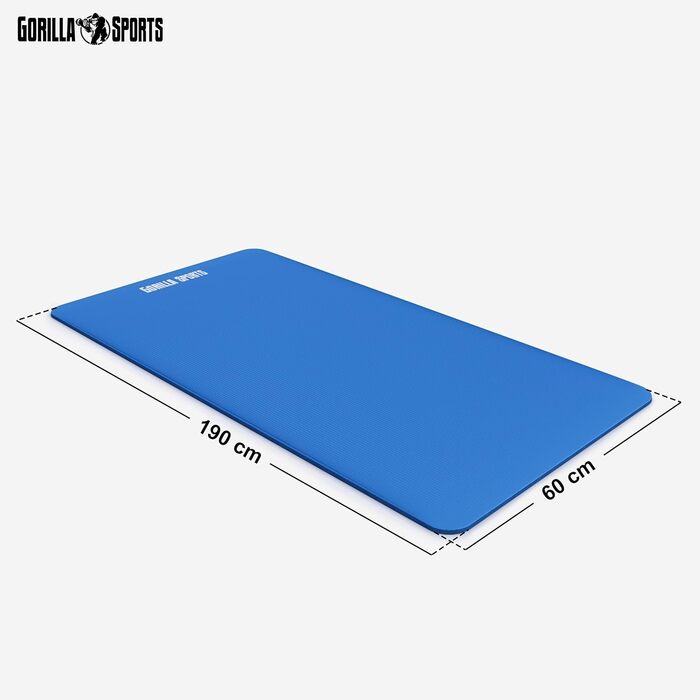 Килимок для йоги GORILLA SPORTS 190x60x1,5 см, антиковзкий, без фталатів, з ременем, синій, фітнес-мат для тренувань