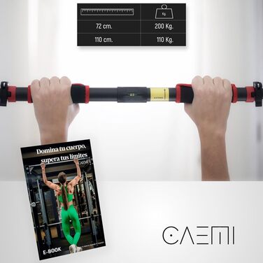 CAEMI Турнік для стіни, регульований 72–110 см, до 200 кг, без свердління, домашній турнік з гумками та електронною дошкою для тренувань