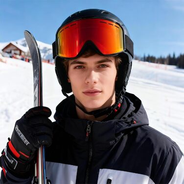 Скі-маска для чоловіків та жінок YH359, сноуборд маска для носіїв окулярів, OTG, антизапітніння, захист від УФ, антиковзаюча стрічка, повне REVO покриття, чорний/REVO червоний - VLT 16%
