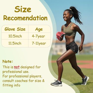 Рукавичка для бейсболу Urby для лівшів, дитяча, для T-ball (чорно-червона, розмір 11.5 дюймів, 7-11 років)