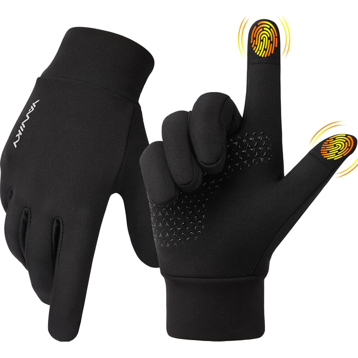Рукавички для їзди на велосипеді, бігу та хайкінгу: теплі, непромокаючі, з антиковзаючою поверхнею та підтримкою сенсорного екрану (чорний, L)