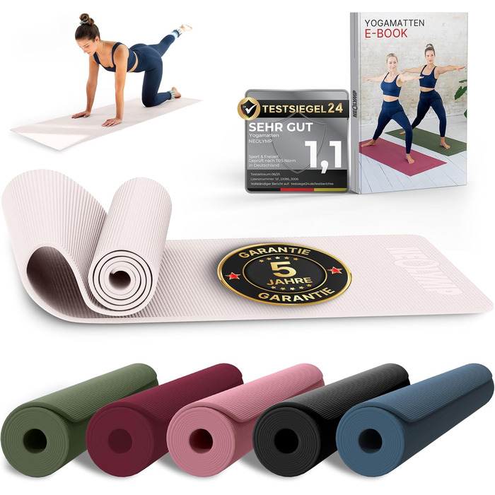 Килимок для йоги NEOLYMP - неслизький, для захисту суглобів - 183x61 см - PVC - для йоги, пілатесу - з E-book та відео-управами (Taupe)