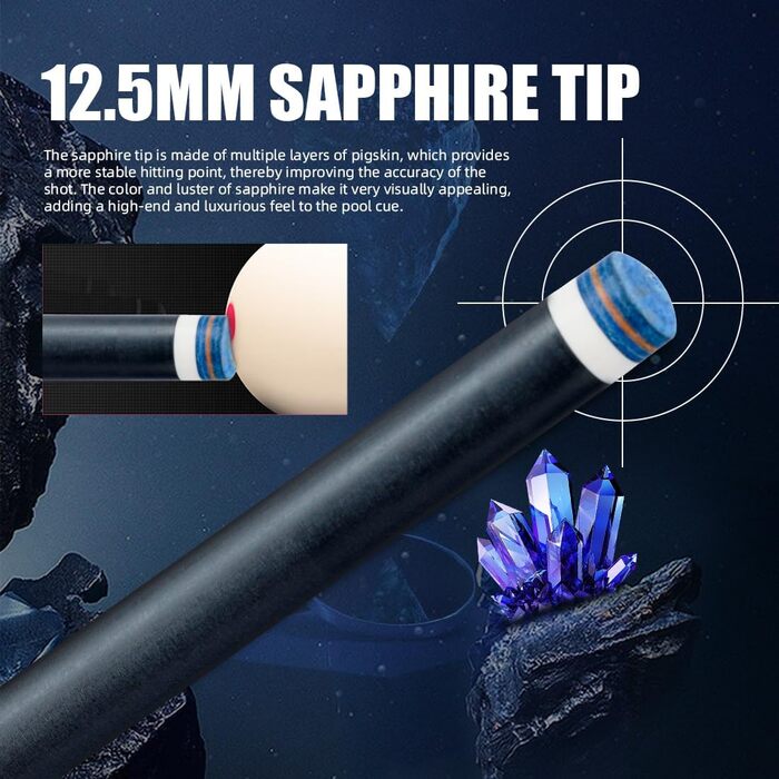 CRICAL Більярдний кий з карбонового волокна, 147 см, професійний, з'єднання 3/8 x 8, наконечник 12,5 мм, комплект CL-04