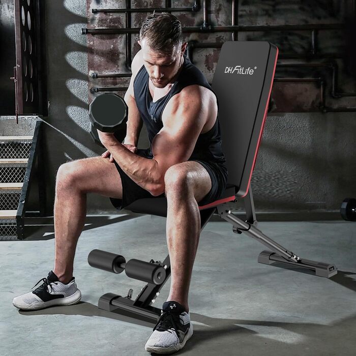 DH FitLife Гантельна лава складніша регульована: для жиму лежачи, тренування спини та пресу | Багатофункціональна фітнес-лава для дому