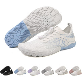 Босижні жіночі тапки, водяні черевики для жінок, п'ятипалі, неслизька підошва, швидке висихання, дренажна система, легкі босижні черевики для багатоцільових активностей, білий/блакитний, 36-47 EU, Whiteblue 811 42 EU