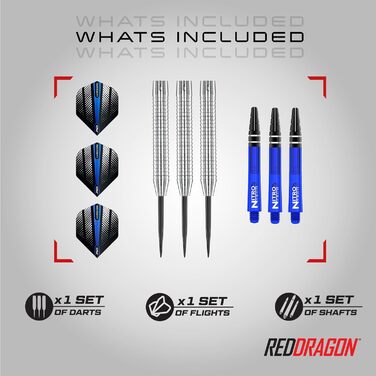 Професійні дартси Red Dragon Razor Edge, вольфрамові, 65 г, сталевий наконечник, сріблясті, з оперенням і шафтами