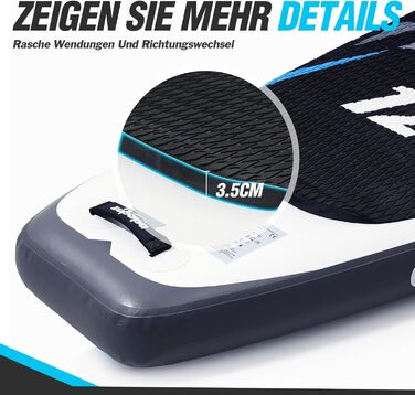 Надувне SUP-борд Zupapa 366см/320см (12ft) з аксесуарами | Stand Up Paddle Board з сидінням для каяка | Чорно-біло-сірий комплект