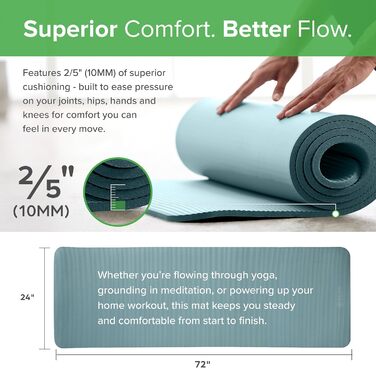 Yogamat Gaiam Essentials, товстий (1 см) чорний, 183x61 см, з ременем для транспортування - для йоги та фітнесу