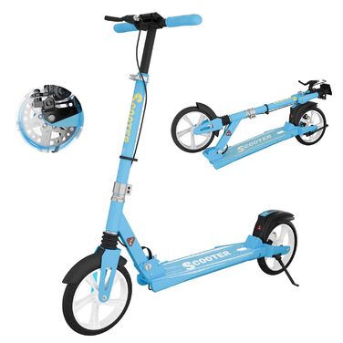 MEE GOO Скутер для дорослих з дисковою гальмом та подвійними амортизаторами, 200 мм PU-колеса, підшипники ABEC-7, неслизька дека (Рожевий/Білий/Синій) – Макс. 100 кг, СИНИЙ