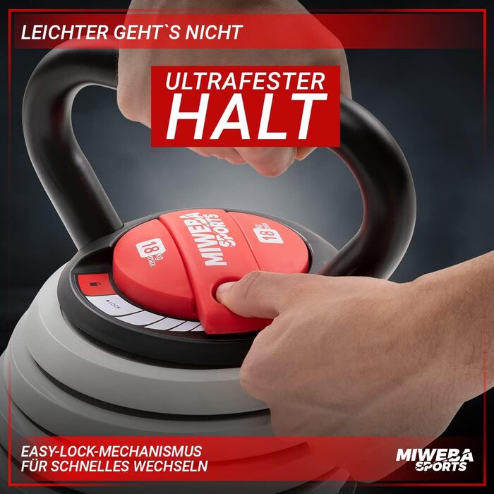 Регульована гиря Miweba Sports KB300 3,5-18 кг для фітнесу, Easy Lock, універсальна для тренувань у приміщенні та на вулиці