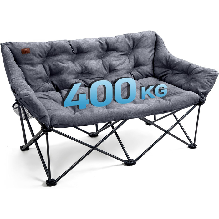 Кемпінгове крісло-диван EVER ADVANCED на 2 особи, 145 см, 400 кг, широке, з високою спинкою, для відпочинку на природі, в саду, на балконі, в приміщенні (сірий)