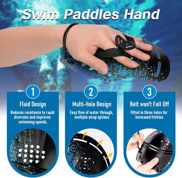 Плавці для плавання Profi, вигнуті, з гідродинамічним дизайном та регульованими силіконовими ремінцями для ефективних вправ на верхню частину тіла, блакитні